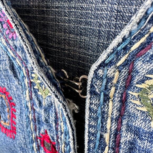 Boho Core Embroidered Denim Jacket Medium Indie Y2K Hippie Style - Picture 9 of 9